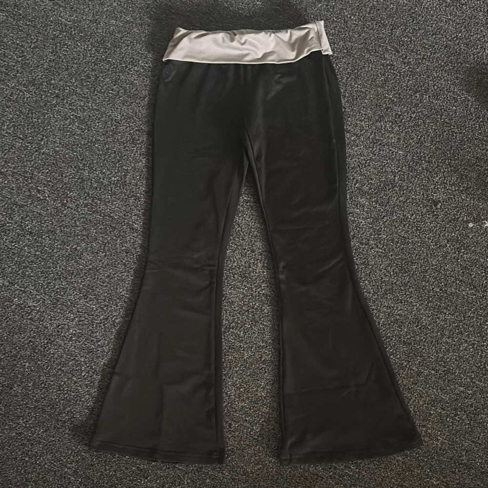 Shein Black Flared Bottoms with Silver Waistband